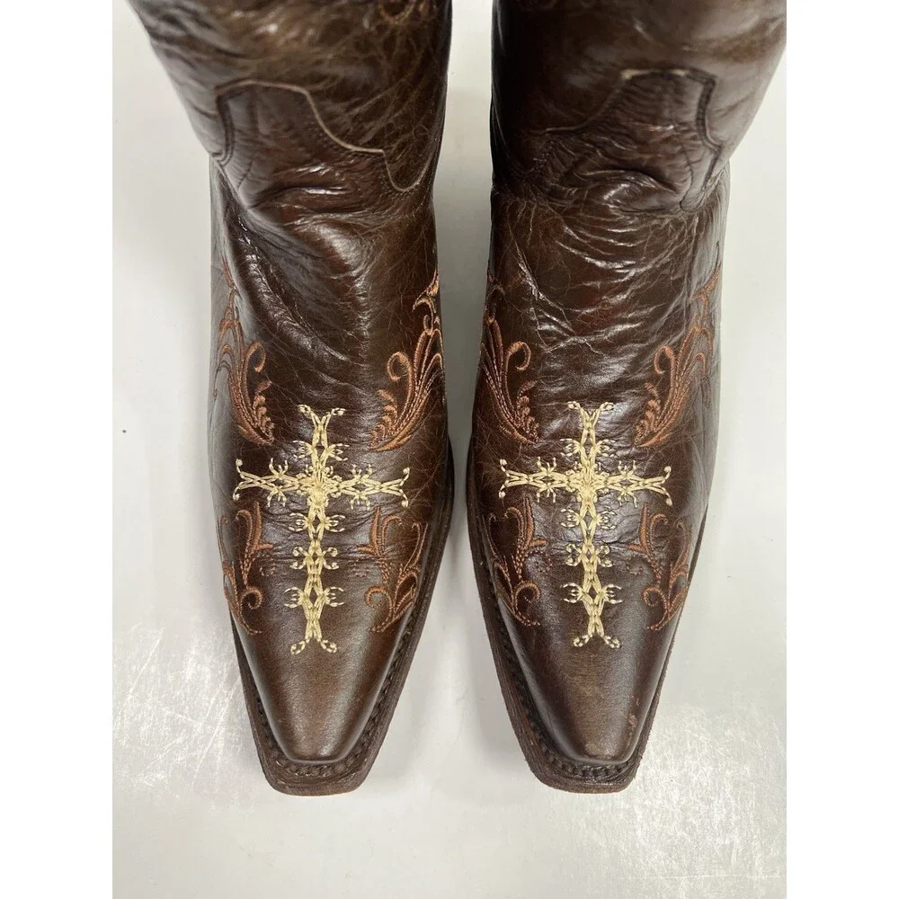 Circle G by Corral L5039 Brown Leather Cross Embroidered Cowboy Boots Women 10M